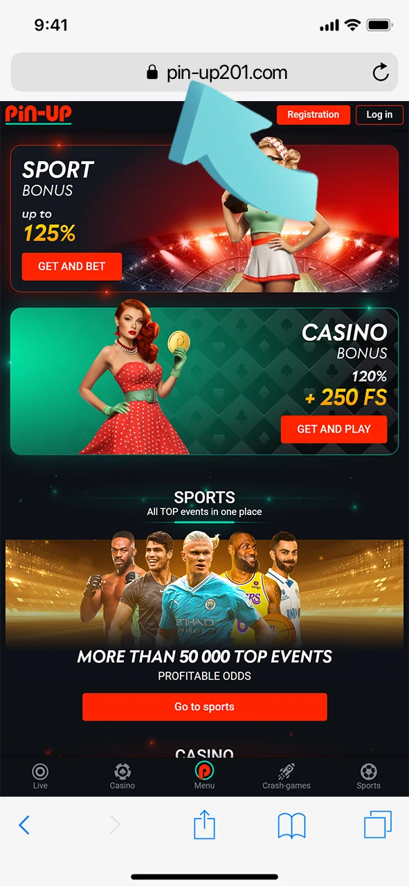 Launch the Pin-Up Casino site in your Safari browser.