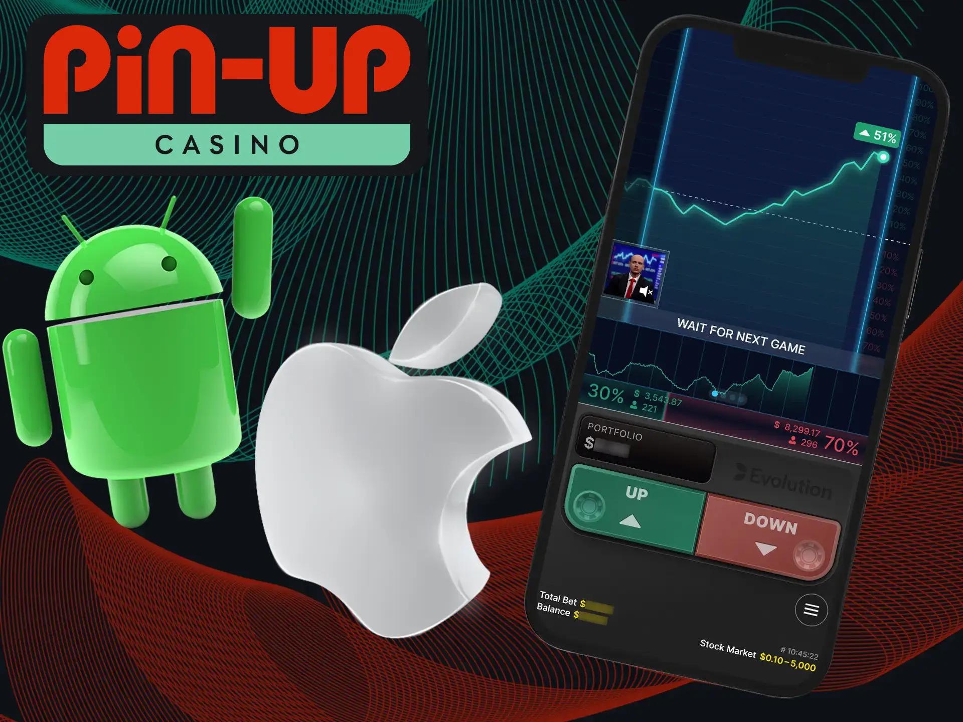 Using the Pin-Up app, you can enjoy an exciting Stock Market game experience directly on your phone.