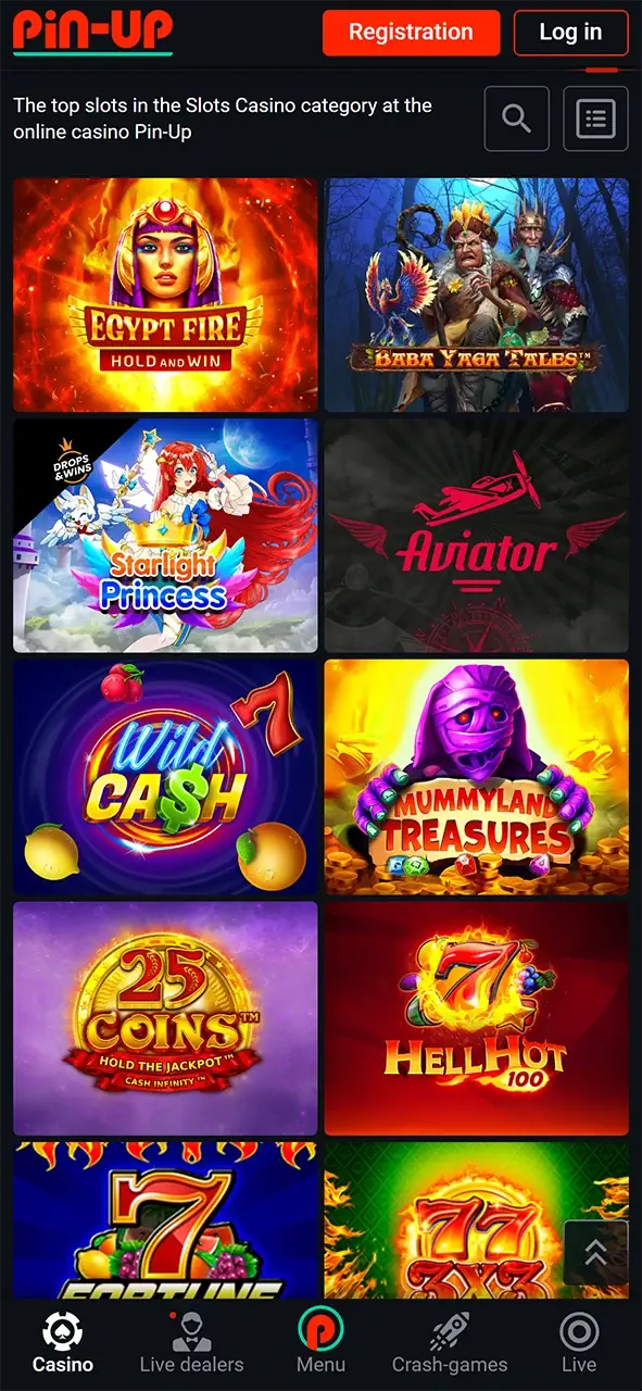 Choose the slot machine you prefer at Pin-Up Casino.